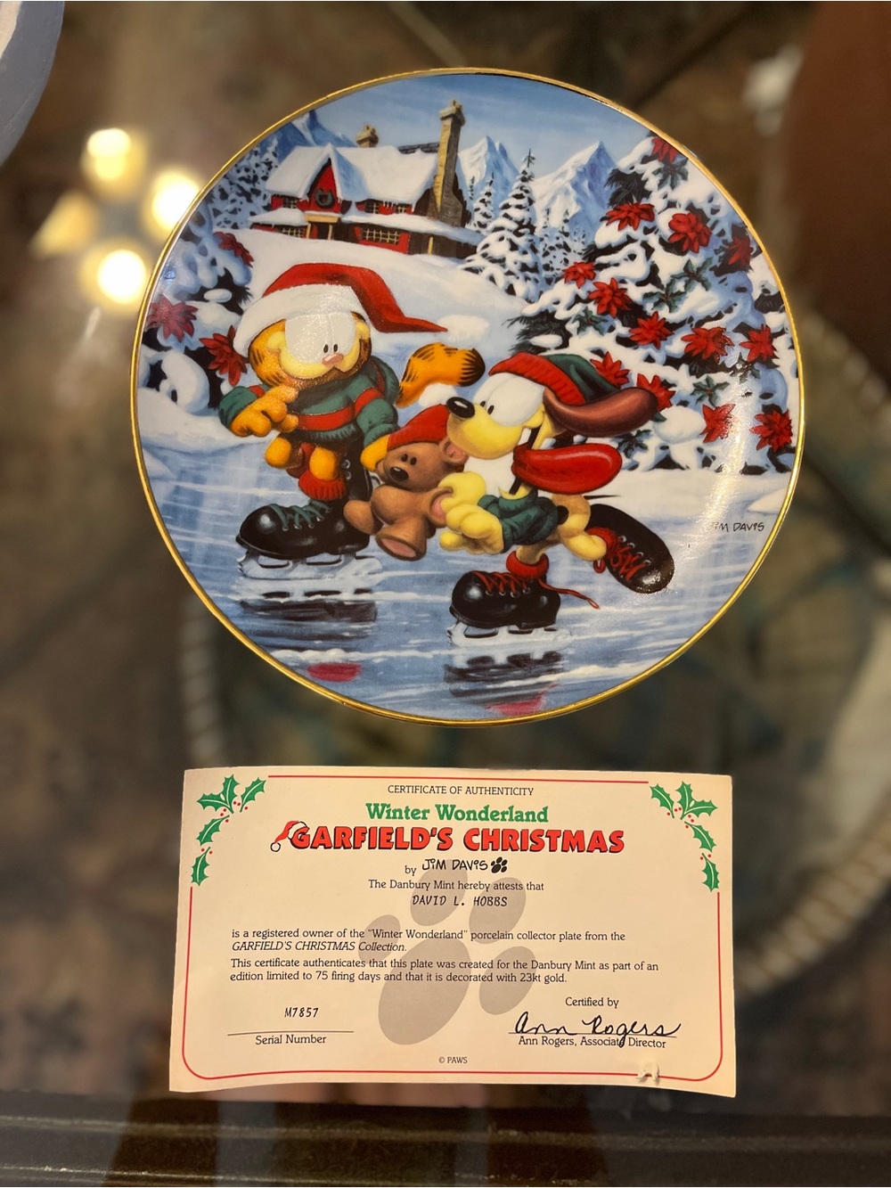 Danbury Mint Garfield’s Christmas Winter Wonderland Collector Plate COA
